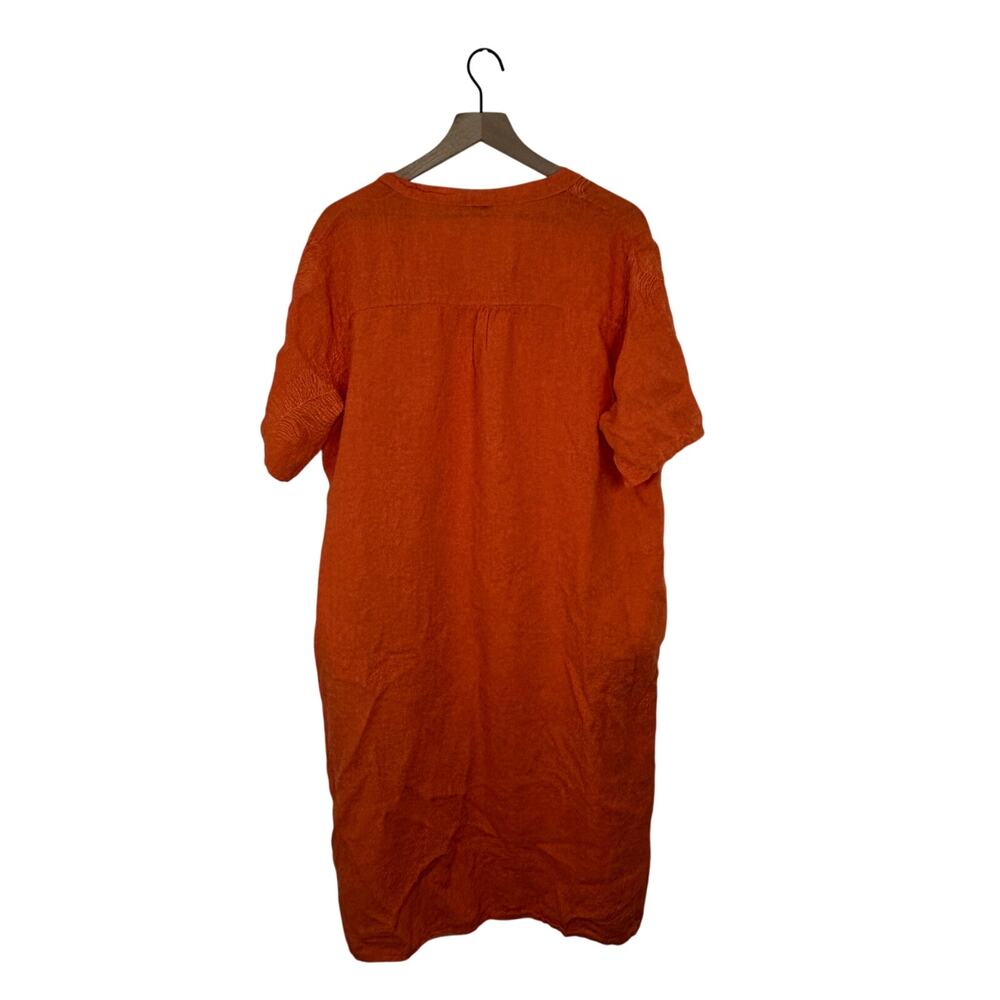 Italian 100% Linen Embroidered Orange Dress with Pockets Women’s One Size - Picture 7 of 7